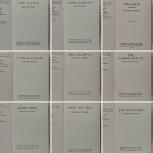 Virginia Woolf. Collected works of Virginia Woolf - every first Uniform Edition,  in original dust-jackets. Hogarth Press. 52 Tavistock Square. London.  1929-1950.