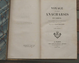 Voyage du Jeune Anacharsis en Grèce, vers le milieu du quatrième siècle avant l'ère vulgaire. Par J. J. Barthelemy. Chez Janet et Cotelle, Librairies, Paris. 1824. >>FINE SIGNED BINDING<<