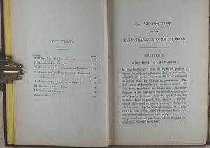 A proposition to the Land Transfer Commissioners. Robert Wilson. [publisher not identified], [London], 1868.