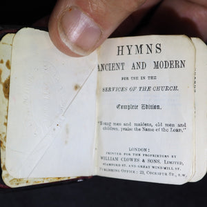 Hymns, Ancient & Modern for use in the Services of the Church. Complete edition. Clowes & Sons Limited, William. Stamford St. and Great Windmill St. Publishing Office 23, Cockspur St. London. [1900]. Silver plaque.