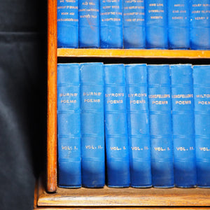 Miniature Library of The Poets. [in Oak Case with rolling tambour front shutter] Works of Shakespeare, and Poems of Burns, Byron, Longfellow, Milton, Scott, Sheridan & Goldsmith. Kent & Co., W. Paternoster Row, London. 1884-90