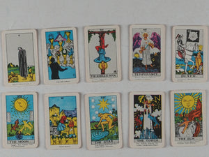 World's Tiniest Tarot Card Set. Complete Deck of 78 Cards. Merrimack Publishing Corp. 85 Fifth Ave.N.Y.10003. No.1960S. Printed in Hong Kong. [1968/9]