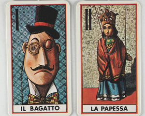 Tarocco delle Collezioni [Puppet Tarot] Cards Deck. Limited Edition. Osvaldo Menegazzi. Edizioni Il Meneghello, Milano, Italy. 1979.