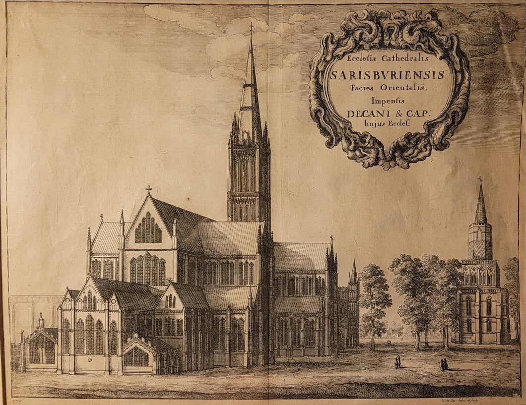 Ecclesiæ Cathedralis Sarisburiensis, Facies Orientalis [View of Salisbury Cathedral from the South East]. Wenceslaus Hollar (1607-1677). Publication Date: 1673 Condition: Very Good