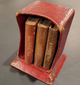 SMALL SET OF 4 SHAKESPEARE'S IN A RED BUCKRAM COVERED     VERTICAL CASE. C 1904.
