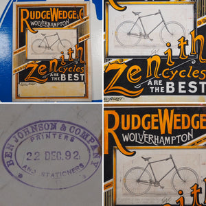 Zenith Cycles ARE THE BEST.>>ORIGINAL CYCLE POSTER ADVERT ARTWORK<< Publication Date: 1892 Condition: Very Good