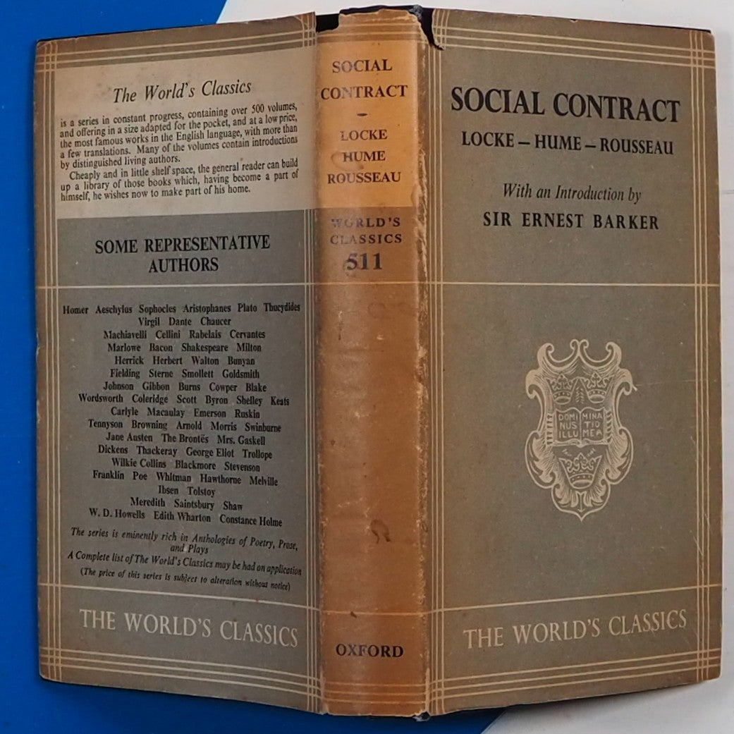 Social Contract Locke, Hume and Rousseau. Published by Oxford University press, 1948. Used Condition: Good Hardcover