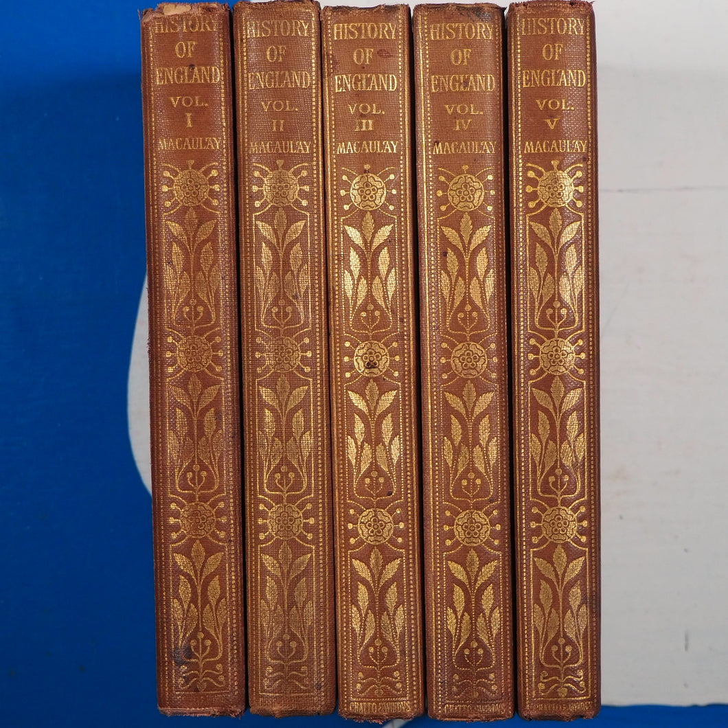 The History of England from the Accession of the James the Second to the Death of William the Third. With a Preface by Justin McCarthy. COMPLETE SET OF THE FINE PAPER EDITION MACAULAY. Published by Chatto & Windus. 1905 Hardcover