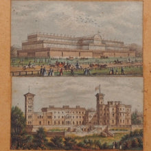 Load image into Gallery viewer, George Baxter, 1804-1867.  Two circa 1851 &quot;Needle Box&quot; miniature prints, of Crystal Palace and of Osborne House.
