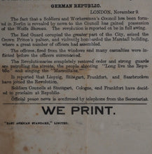 Load image into Gallery viewer, AFRICAN STANDARD. Second Extra Special. PEACE. Germany Agrees to Armistice. Rudolf Franz Mayer (1874-1934), editor. Publication Date: 1918 Condition: Very Good
